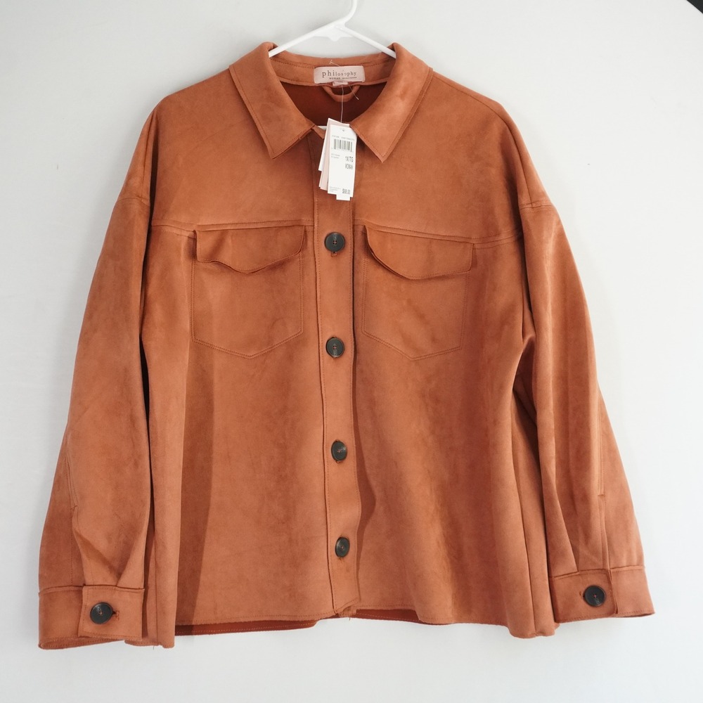 Philosophy Woman Burnt Terracotta Faux Suede Shirt Jacket 1X Oversized Fall NWT